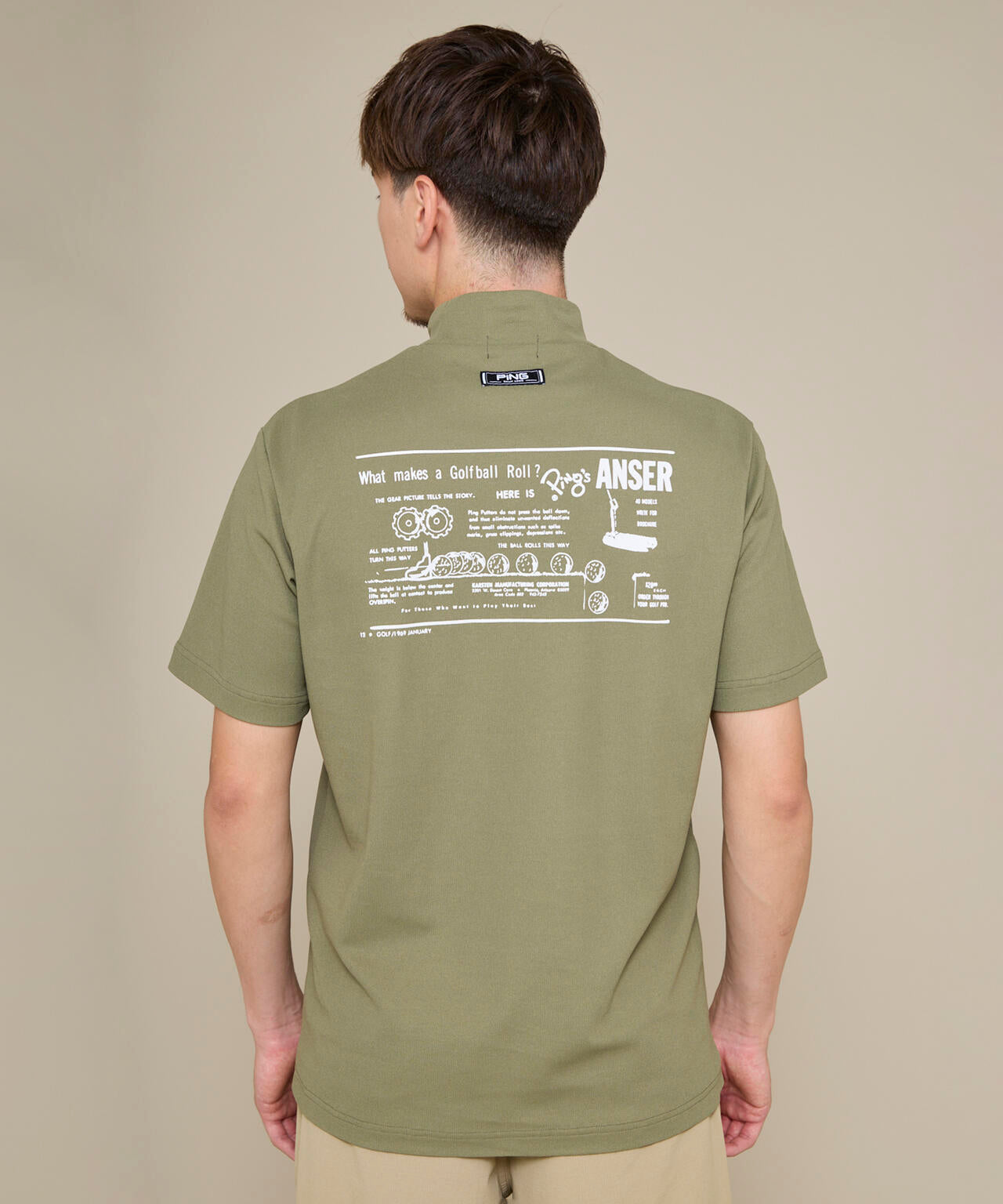 【美品】LEONARD ハイネック半袖コットンシャツL PING APPAREL】メッシュジャカード半袖ハイネックシャツ ＜GOLD