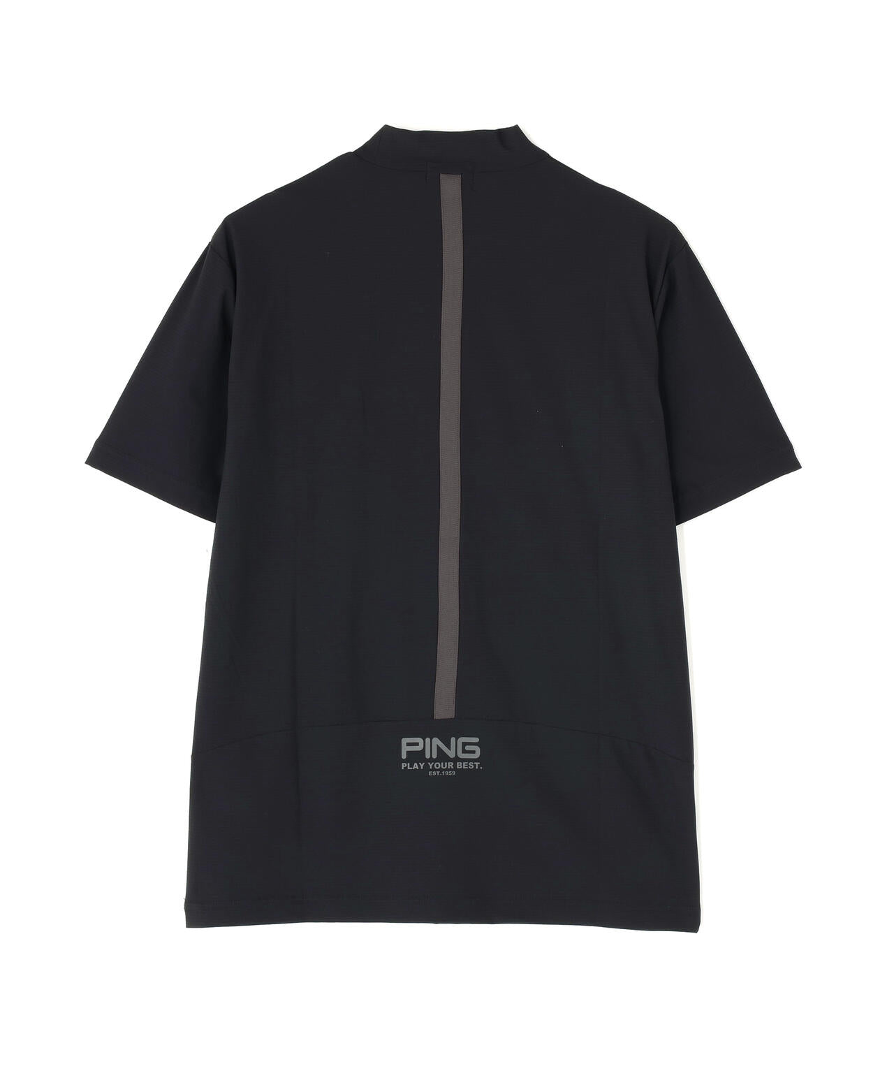 MARK & LONA ブラック ハイネック半袖シャツ PING APPAREL】シングルメッシュ レイブロック半袖ハイネックシャツ