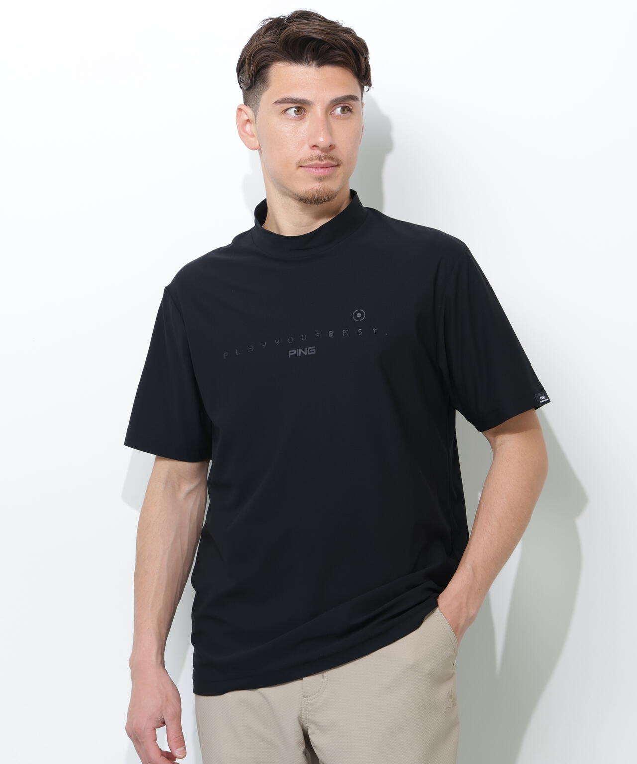 【PING APPAREL】シングルメッシュ レイブロック半袖ハイネックシャツ ＜PERFORMANCE＞ (MENS)