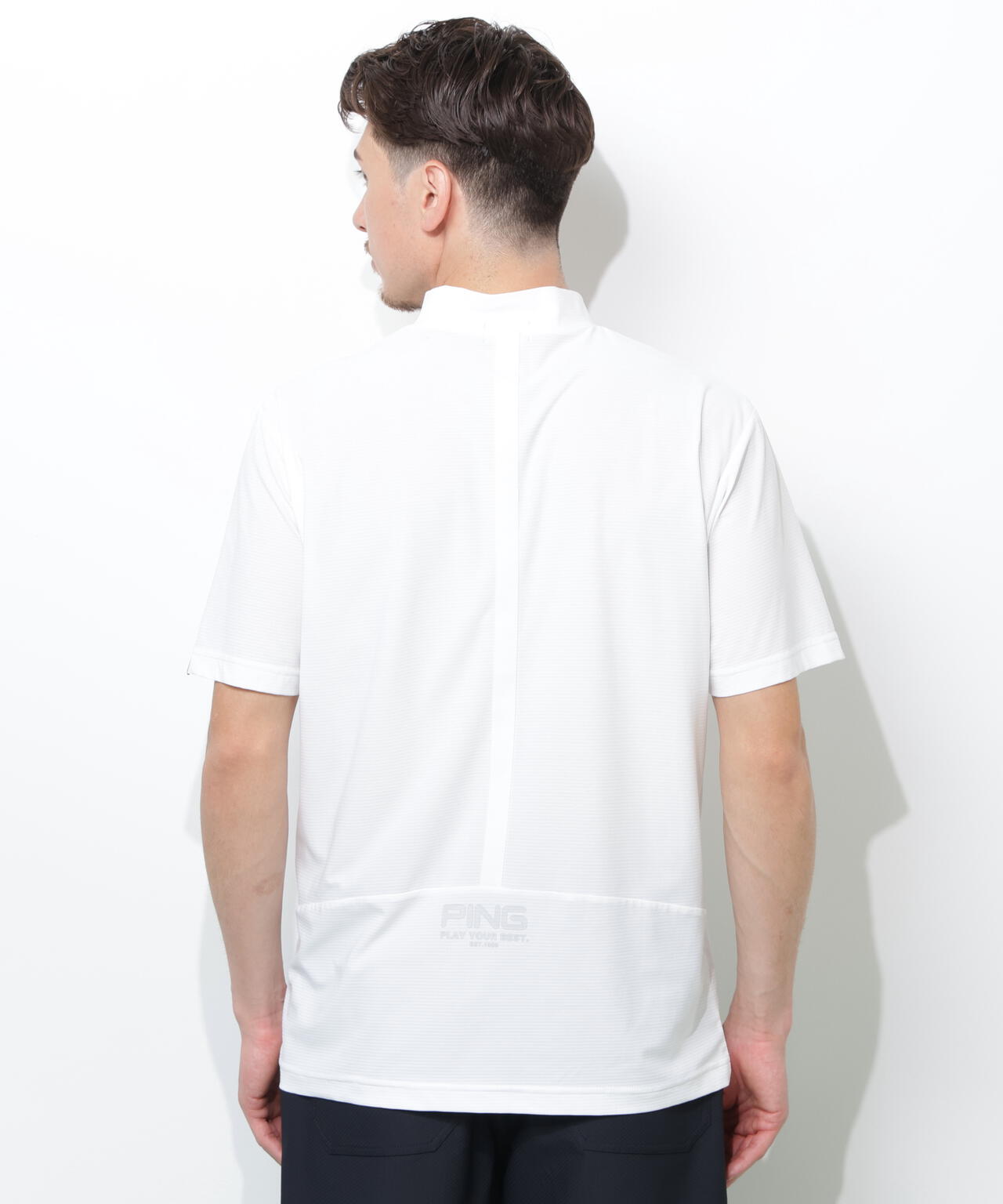 PING APPAREL】シングルメッシュ レイブロック半袖ハイネックシャツ