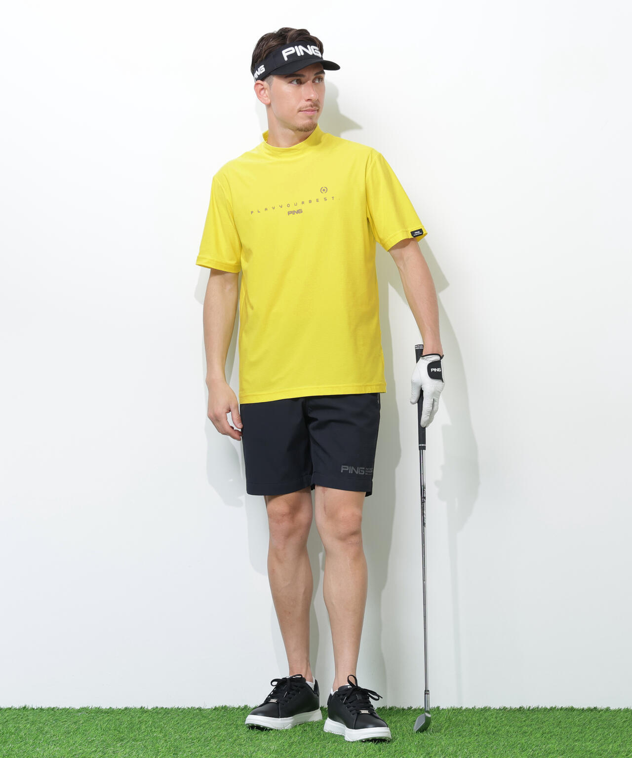 PING APPAREL】シングルメッシュ レイブロック半袖ハイネックシャツ