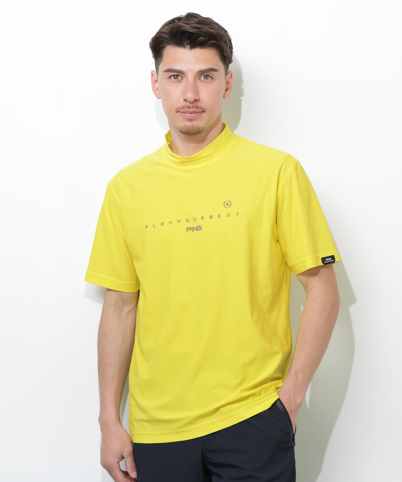 PING APPAREL】シングルメッシュ レイブロック半袖ハイネックシャツ