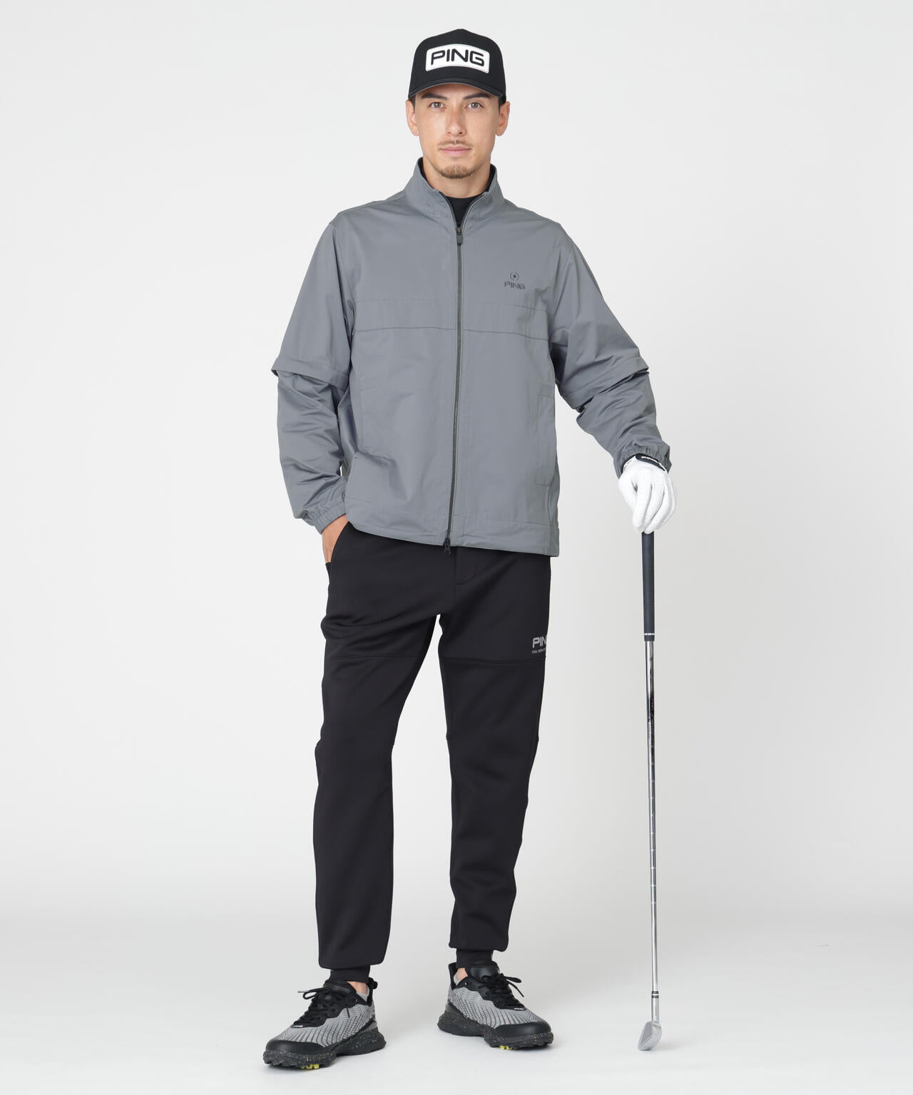 LL 新品　PING ドッキングブルゾン　ストレッチ性・透け防止　メンズ　グレー PING APPAREL】ストレッチハイゲージ天竺2WAYスタンドフルジップ