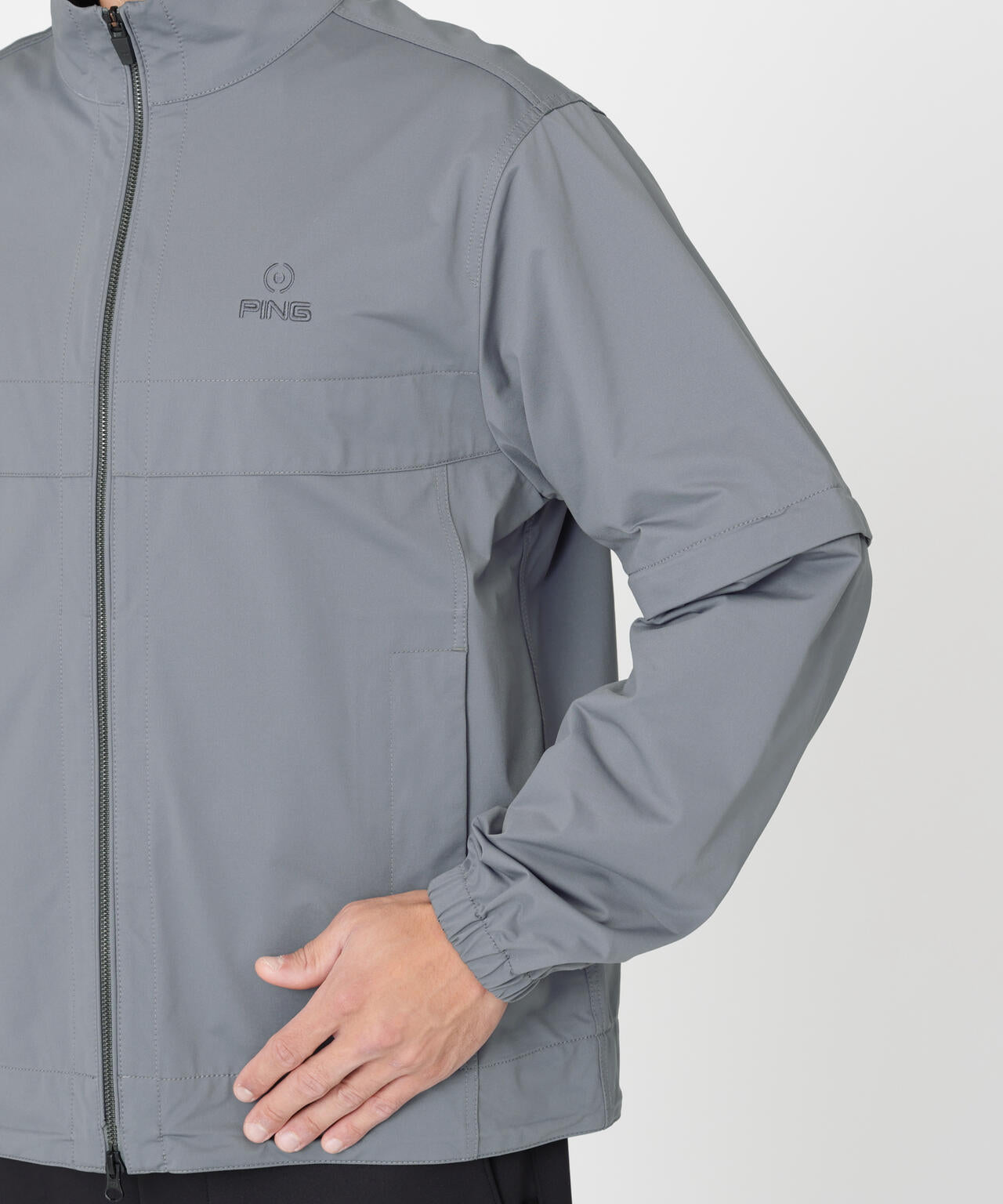L ☆新品　PING ドッキングブルゾン　ストレッチ性・透け防止　メンズ　グレー PING APPAREL】ストレッチハイゲージ天竺2WAYスタンドフルジップ