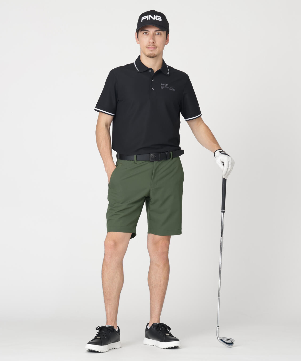 【PING APPAREL】ワッフルロゴジャガード衿半袖ポロシャツ (MENS)