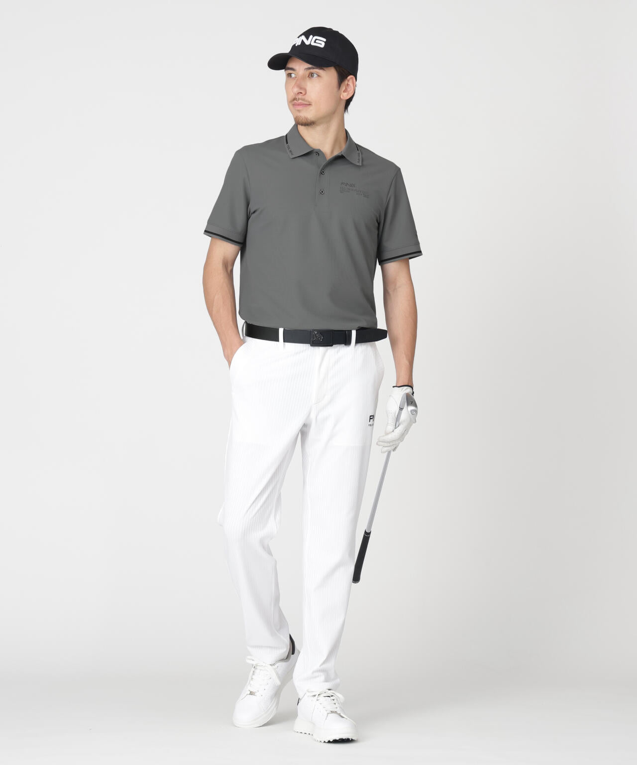 【PING APPAREL】ワッフルロゴジャガード衿半袖ポロシャツ (MENS)
