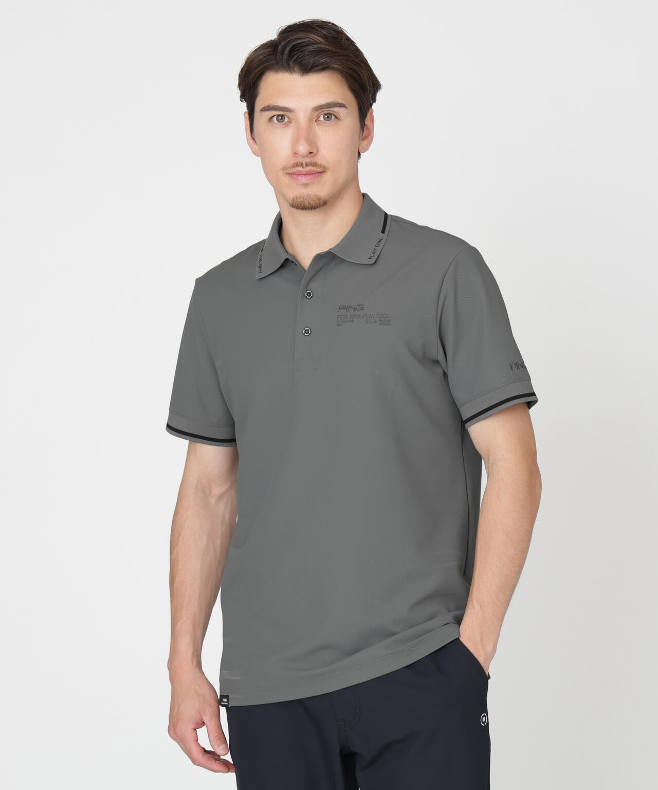 【PING APPAREL】ワッフルロゴジャガード衿半袖ポロシャツ (MENS)