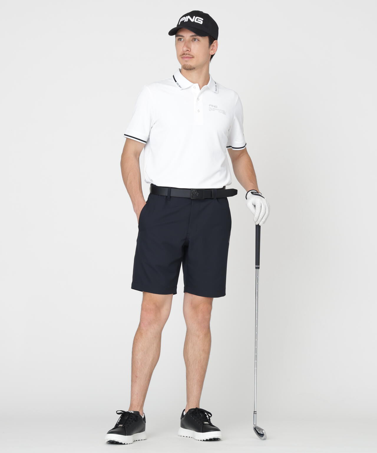 【PING APPAREL】ワッフルロゴジャガード衿半袖ポロシャツ (MENS)