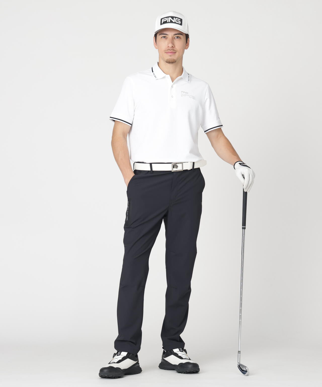 【PING APPAREL】ワッフルロゴジャガード衿半袖ポロシャツ (MENS)