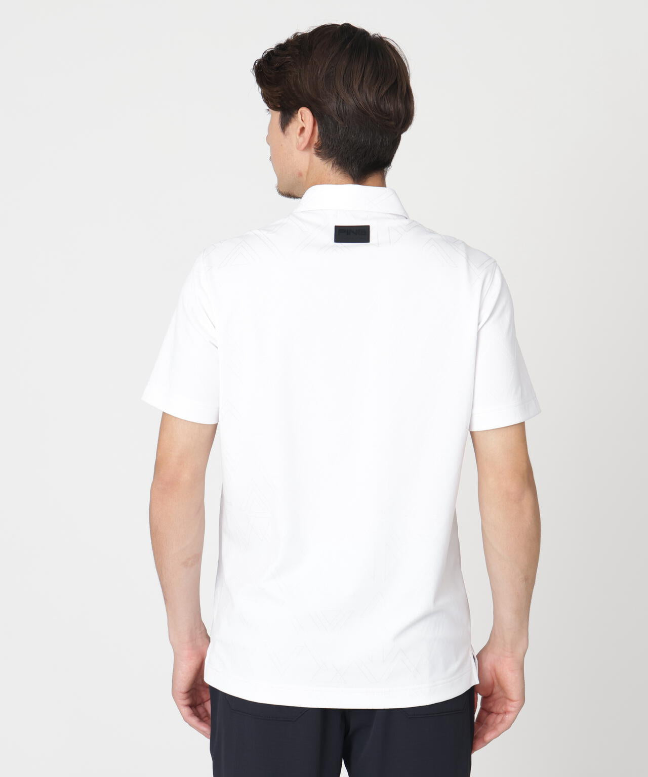 【PING APPAREL】ストレッチダルブラ三角幾何学柄ジャガード半袖ポロシャツ (MENS)