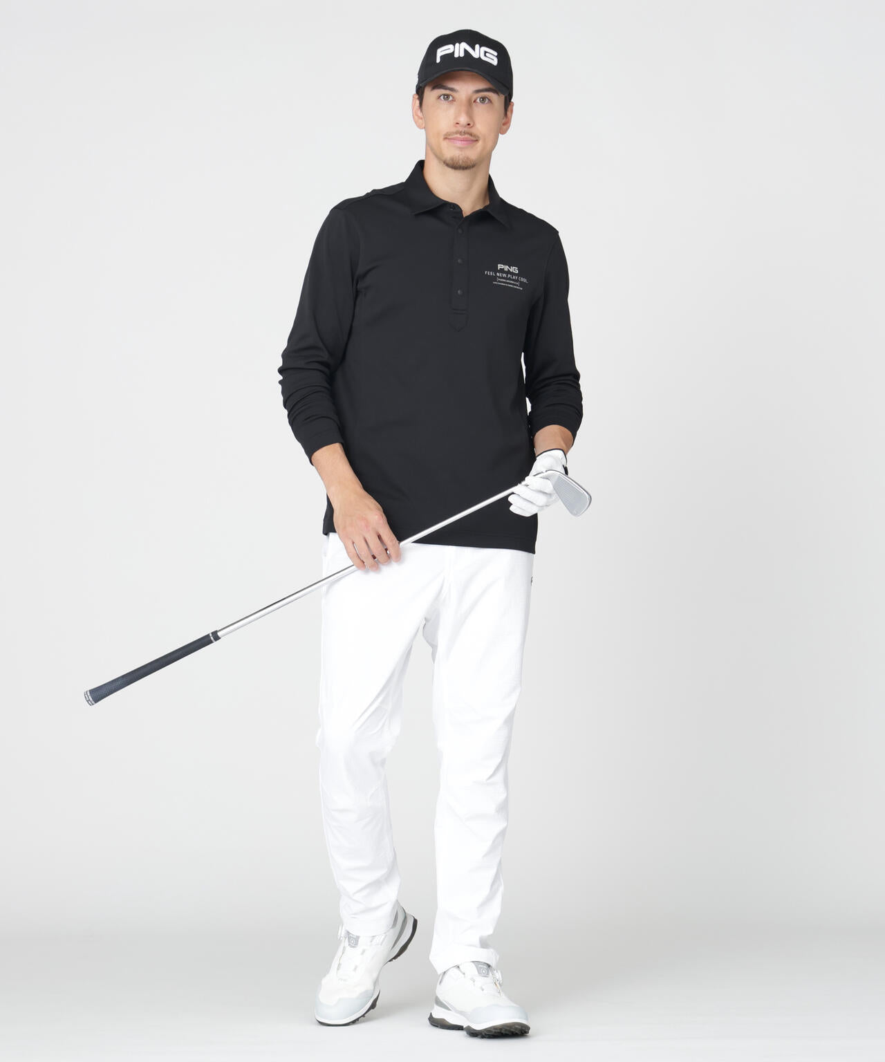 PING APPAREL】格子リバーススクラムテック長袖ポロシャツ (MENS