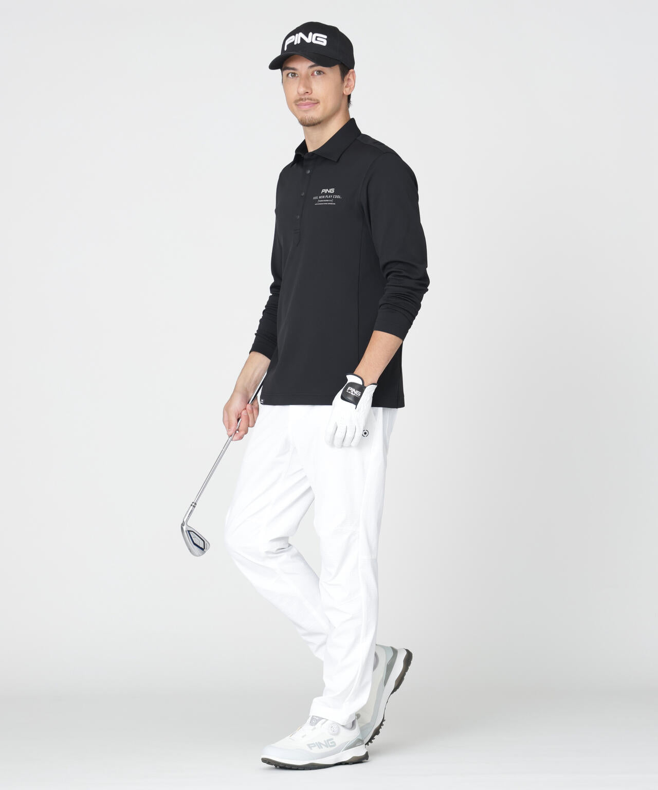 PING APPAREL】格子リバーススクラムテック長袖ポロシャツ (MENS