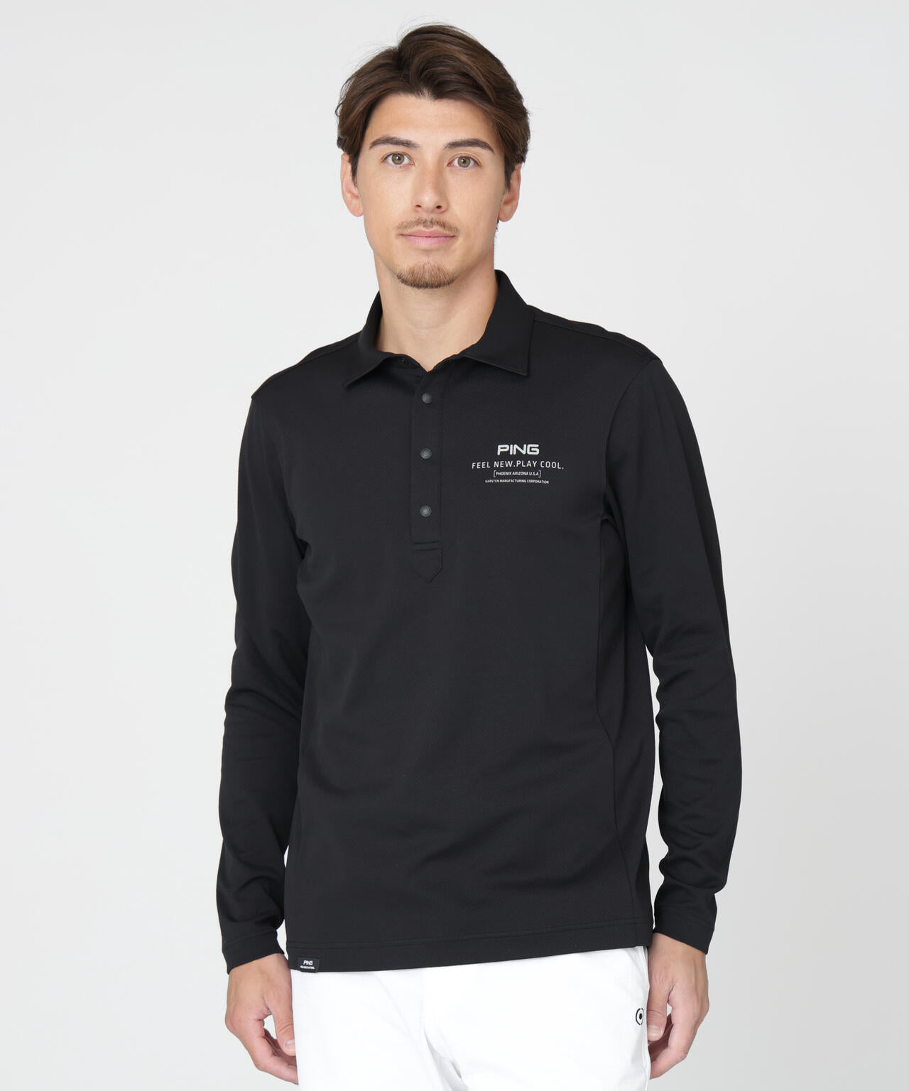 PING APPAREL】格子リバーススクラムテック長袖ポロシャツ (MENS