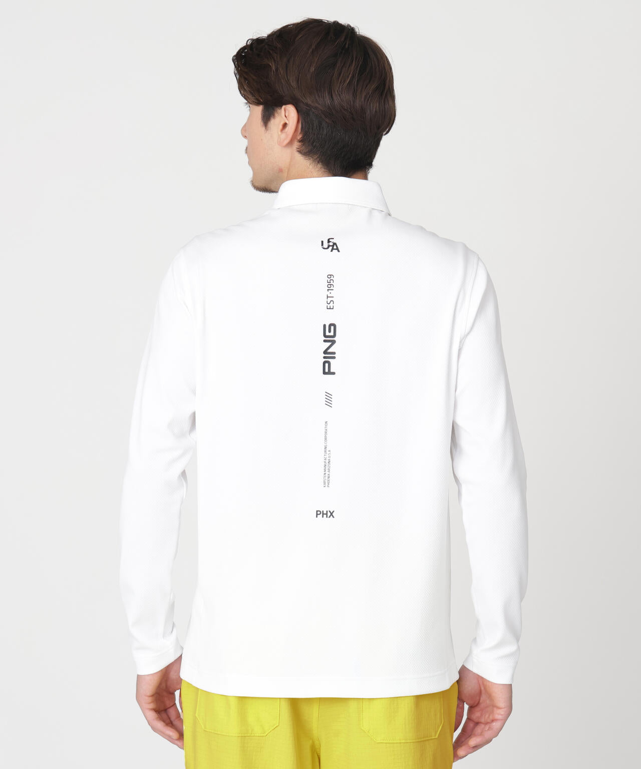 PING APPAREL】格子リバーススクラムテック長袖ポロシャツ (MENS