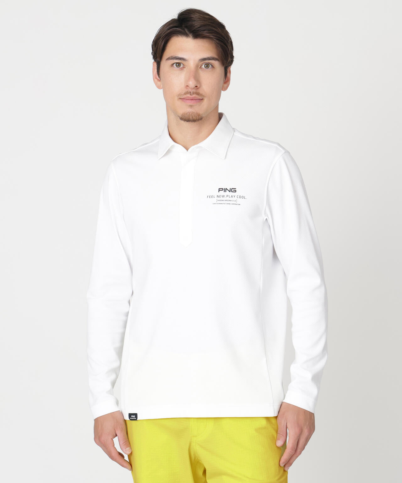 PING APPAREL】格子リバーススクラムテック長袖ポロシャツ (MENS