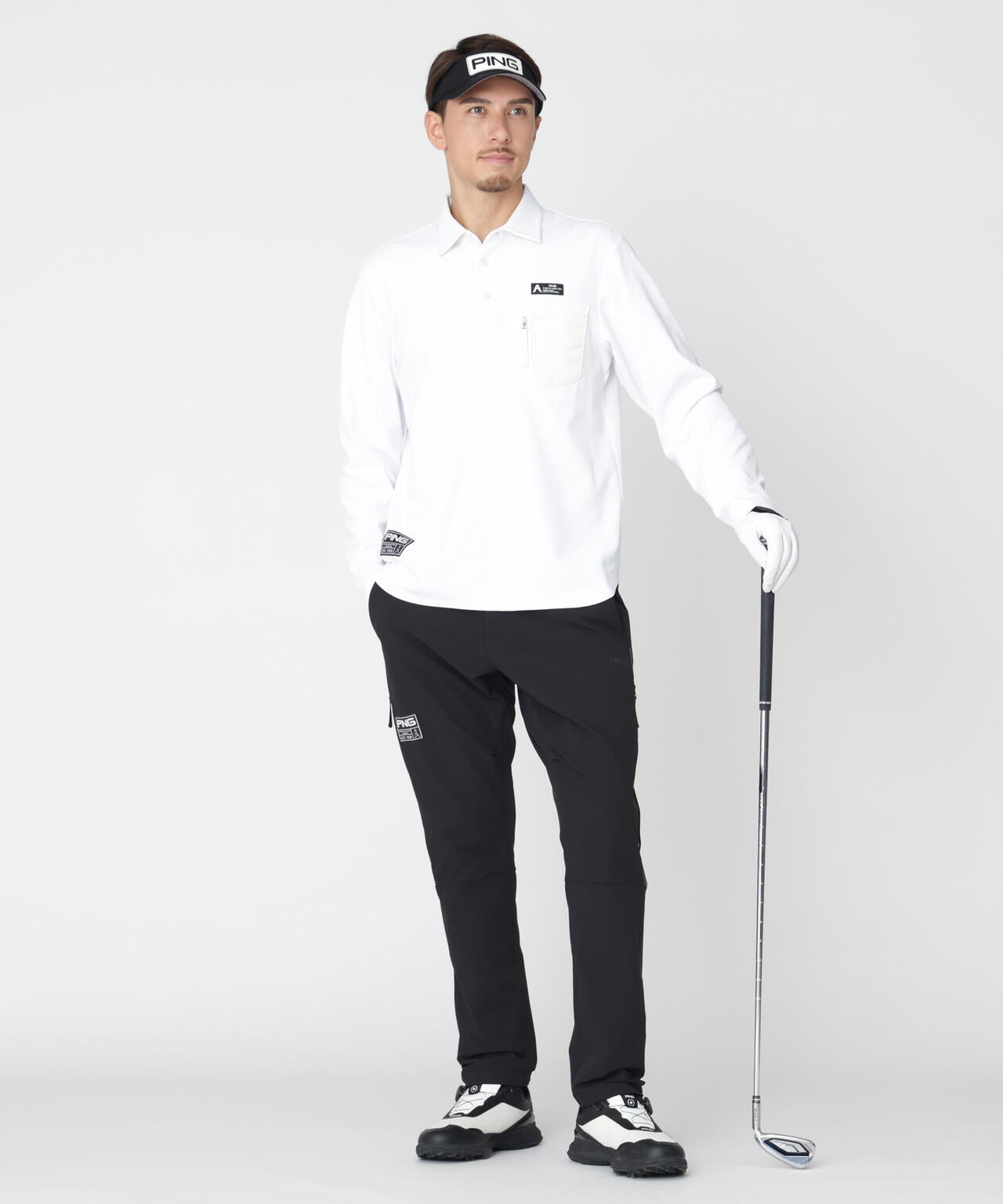 PING APPAREL] メッシュリバーニット長袖ポロシャツ ＜GOLD＞ (MENS