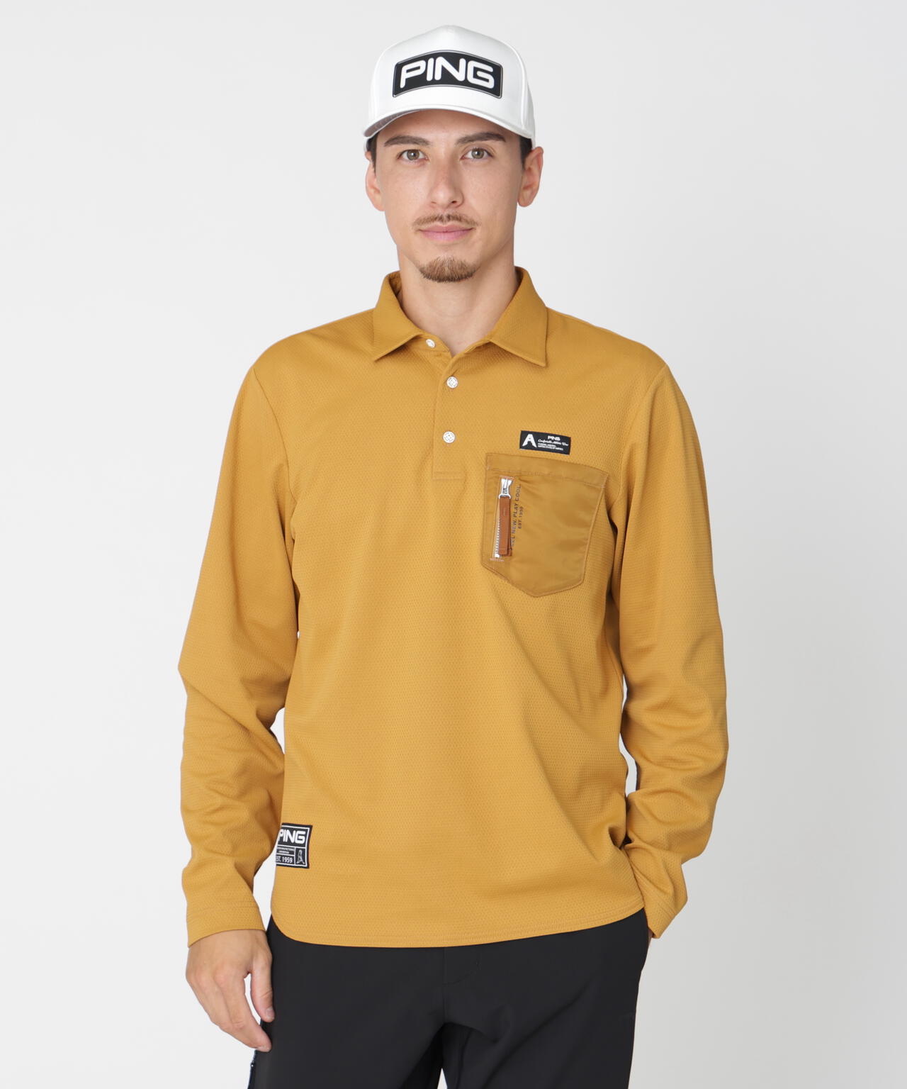 PING APPAREL] メッシュリバーニット長袖ポロシャツ ＜GOLD＞ (MENS