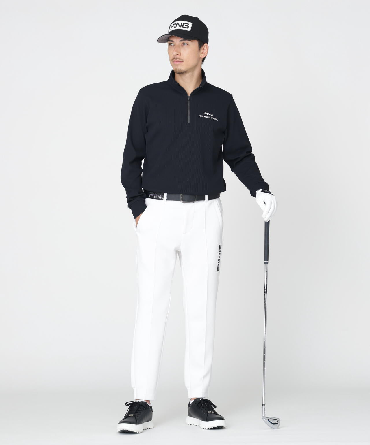 25年モデル PING ピン ハーフジップ ゴルフウエア セットアップ 上下 PING APPAREL】ストレッチワッフルハーフジップカットソー (MENS