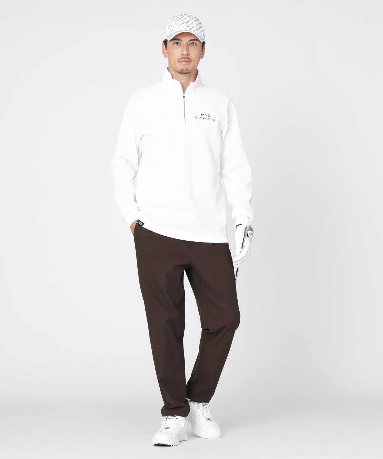 【PING APPAREL】ストレッチワッフルハーフジップカットソー (MENS)