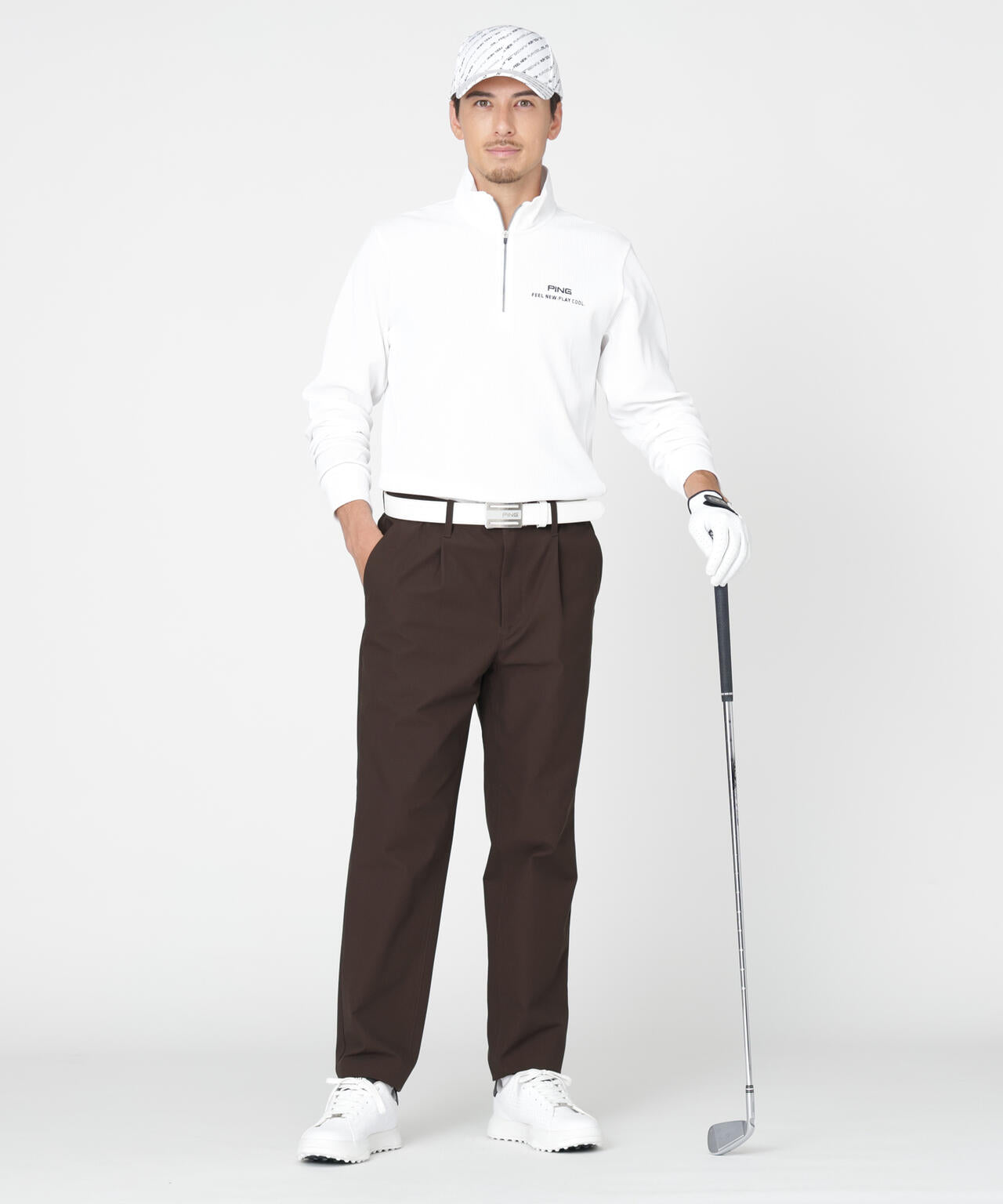 【PING APPAREL】ストレッチワッフルハーフジップカットソー (MENS)