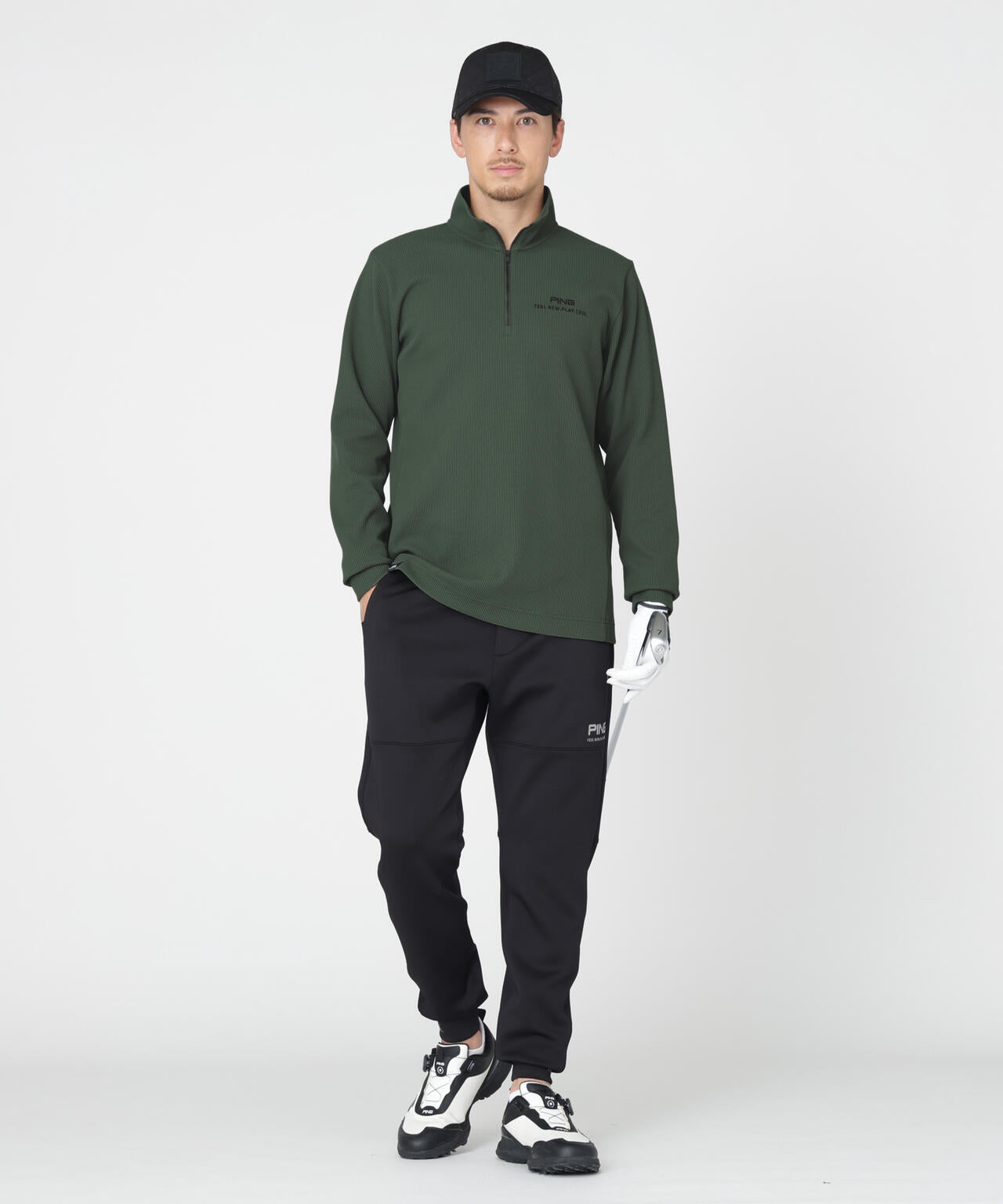 【PING APPAREL】ストレッチワッフルハーフジップカットソー (MENS)