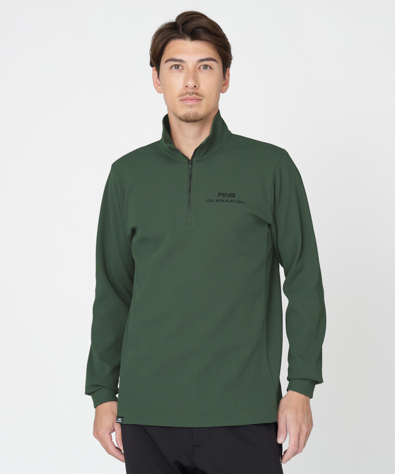 PING APPAREL】ストレッチワッフルハーフジップカットソー (MENS