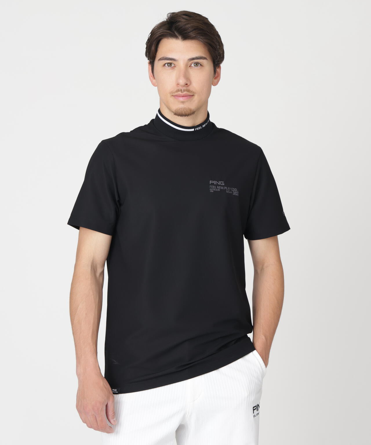 【PING APPAREL】ワッフルロゴジャカード襟ハイネックシャツ (MENS)
