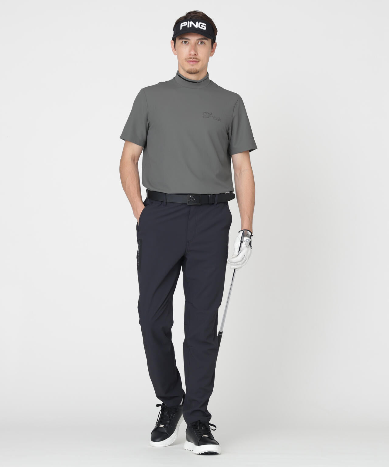 【PING APPAREL】ワッフルロゴジャカード襟ハイネックシャツ (MENS)