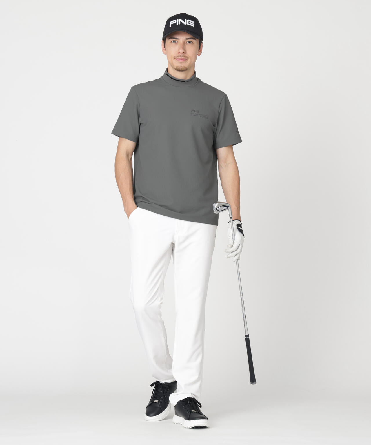 【PING APPAREL】ワッフルロゴジャカード襟ハイネックシャツ (MENS)