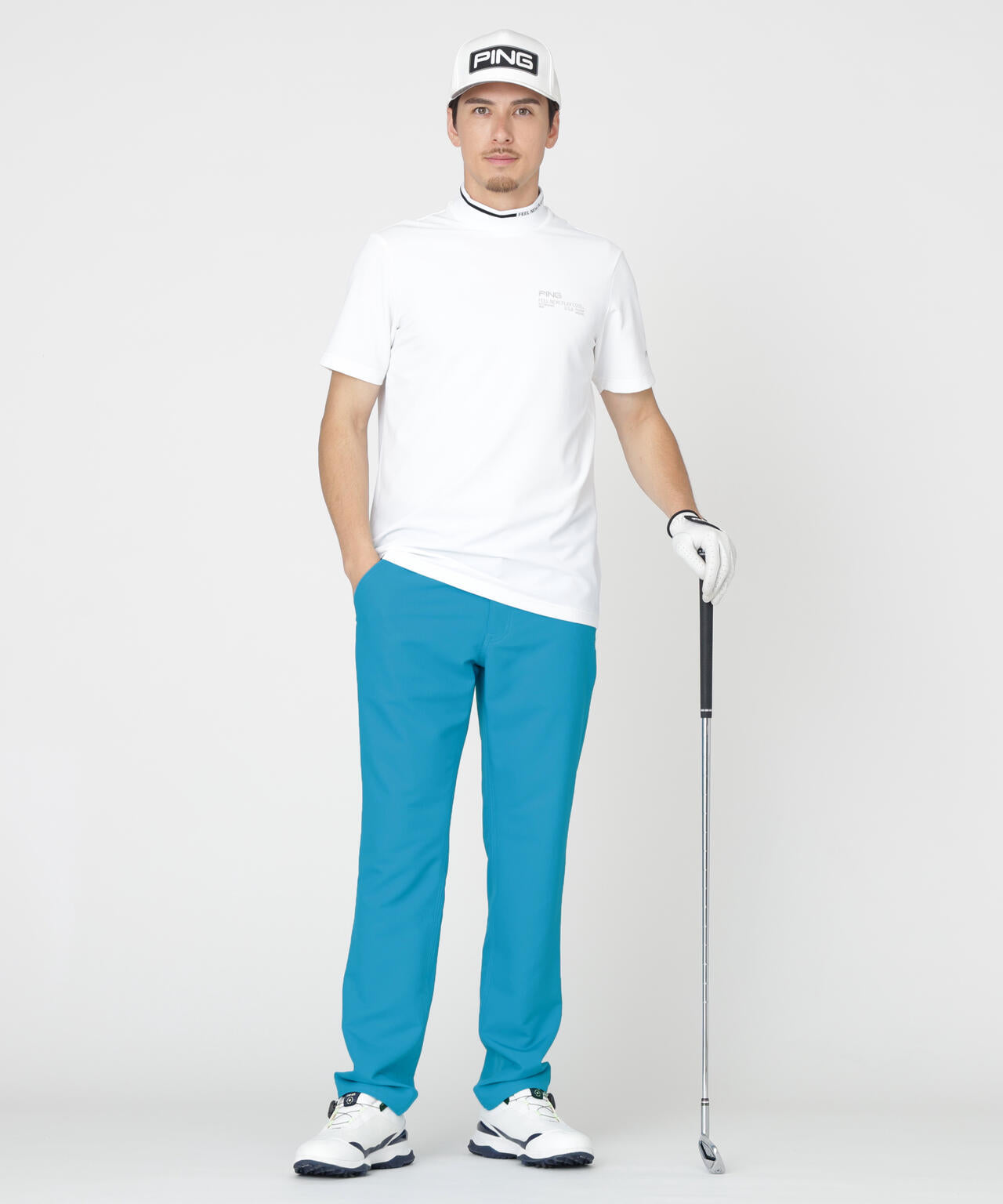 【PING APPAREL】ワッフルロゴジャカード襟ハイネックシャツ (MENS)