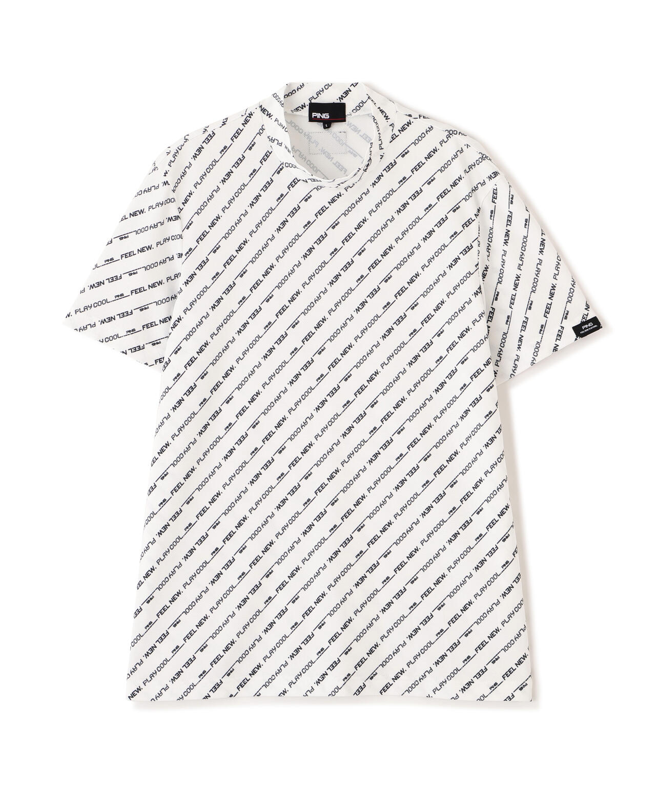 ［PING APPAREL］【UVカット・吸水速乾】軽量ブリスターバイアスロゴストライププリント半袖ハイネックシャツ (MENS)