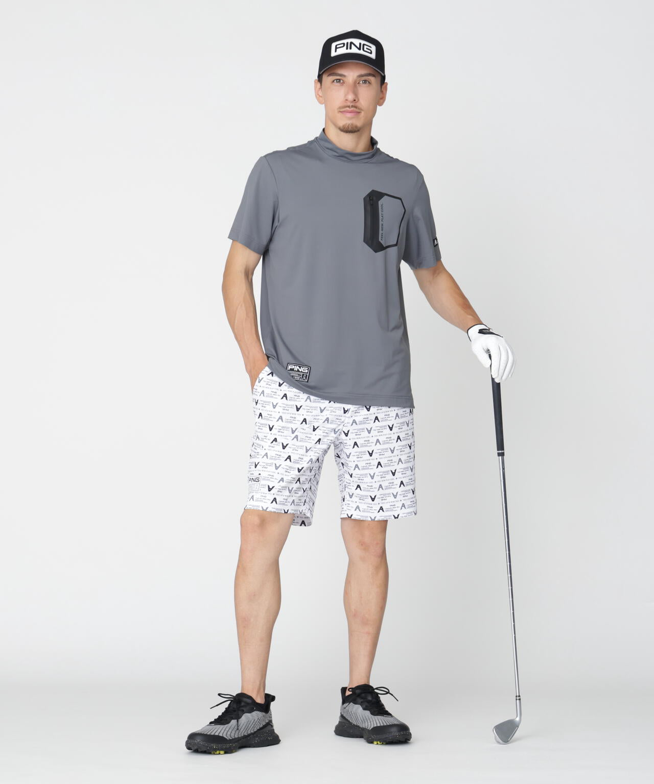 PING APPAREL】ナイロンサッカー半袖ハイネックシャツ ＜GOLD＞ (MENS
