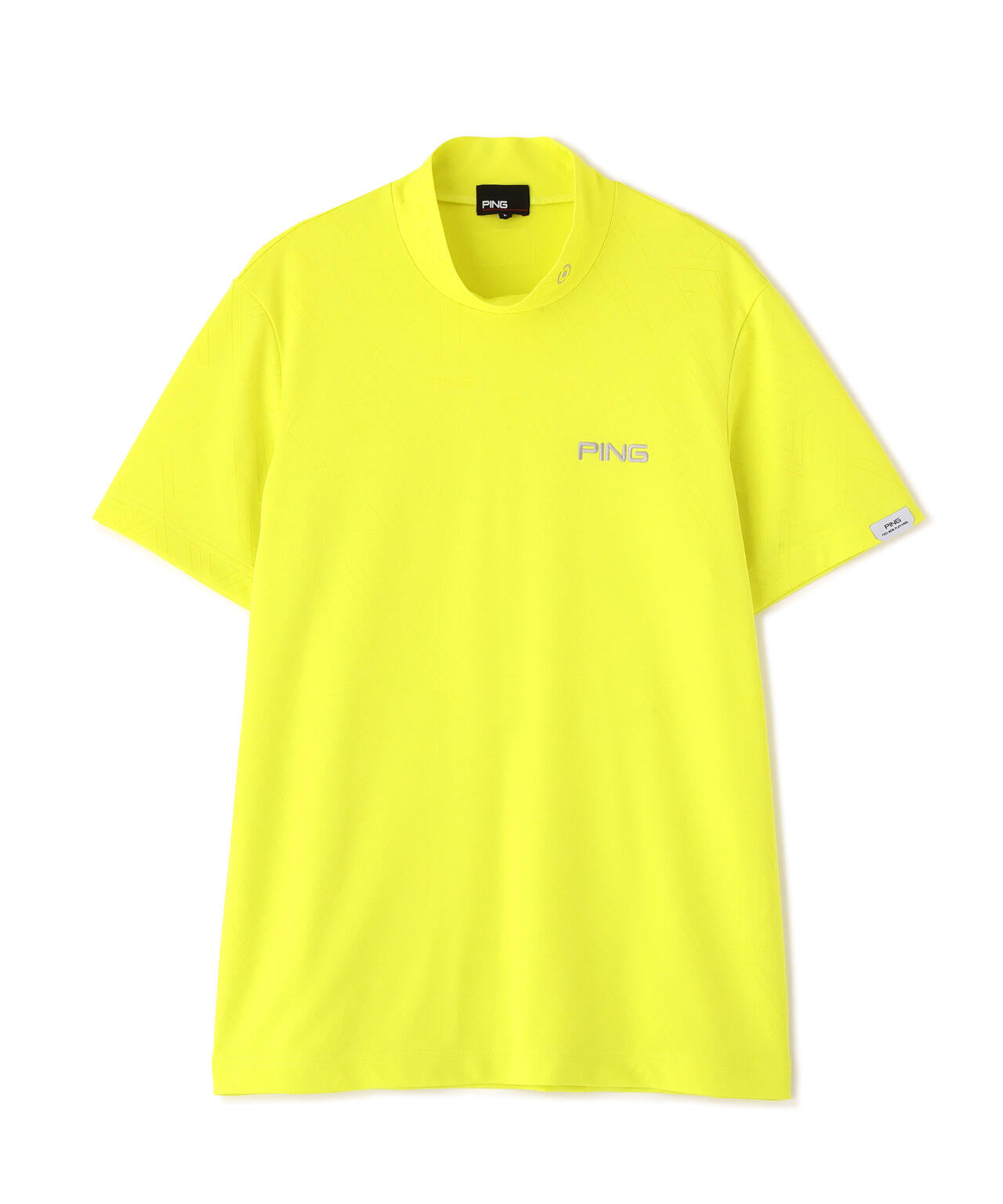 【PING APPAREL】ストレッチダルブラ三角幾何学柄ジャカード半袖ハイネックシャツ (MENS)