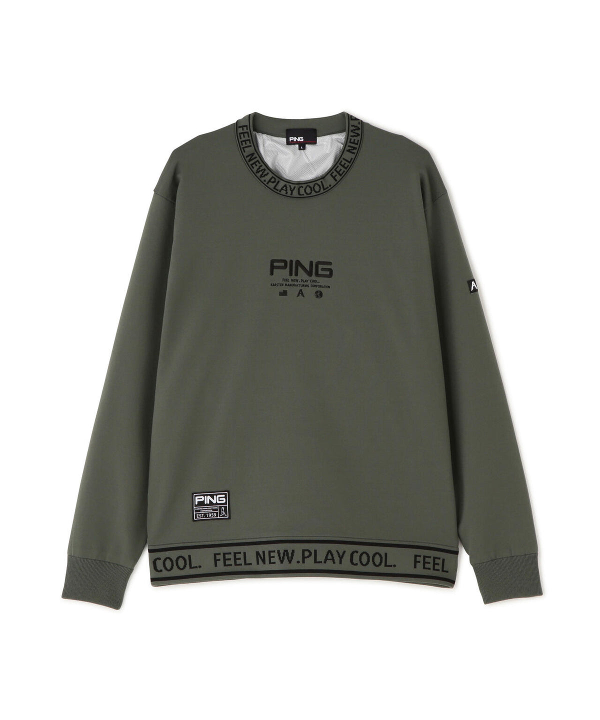 [PING APPAREL] 薄手防風裏付きクルーネックニットプルオーバー ＜GOLD＞ (MENS)