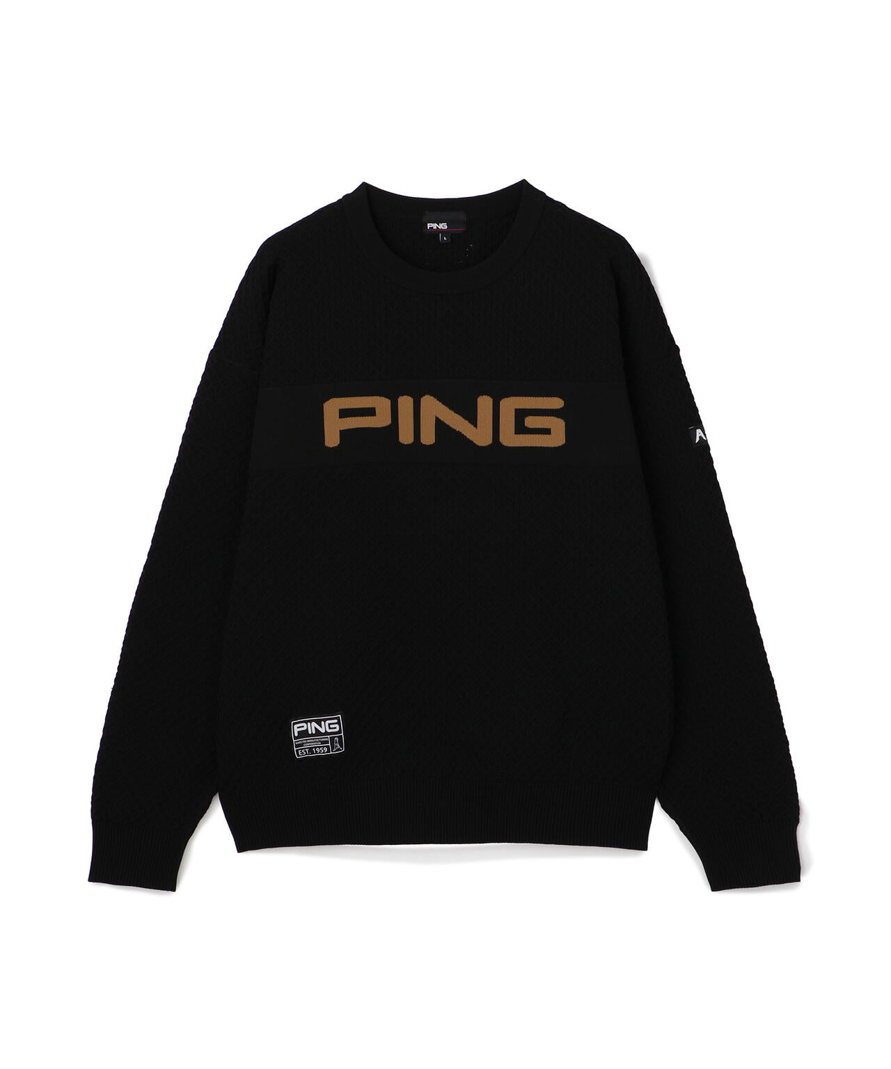 美品 PING 撥水 ビッグロゴ クルーネック ニット プルオーバー L ピン PING APPAREL] ハニカムジャカードクルーネックニットプルオーバー