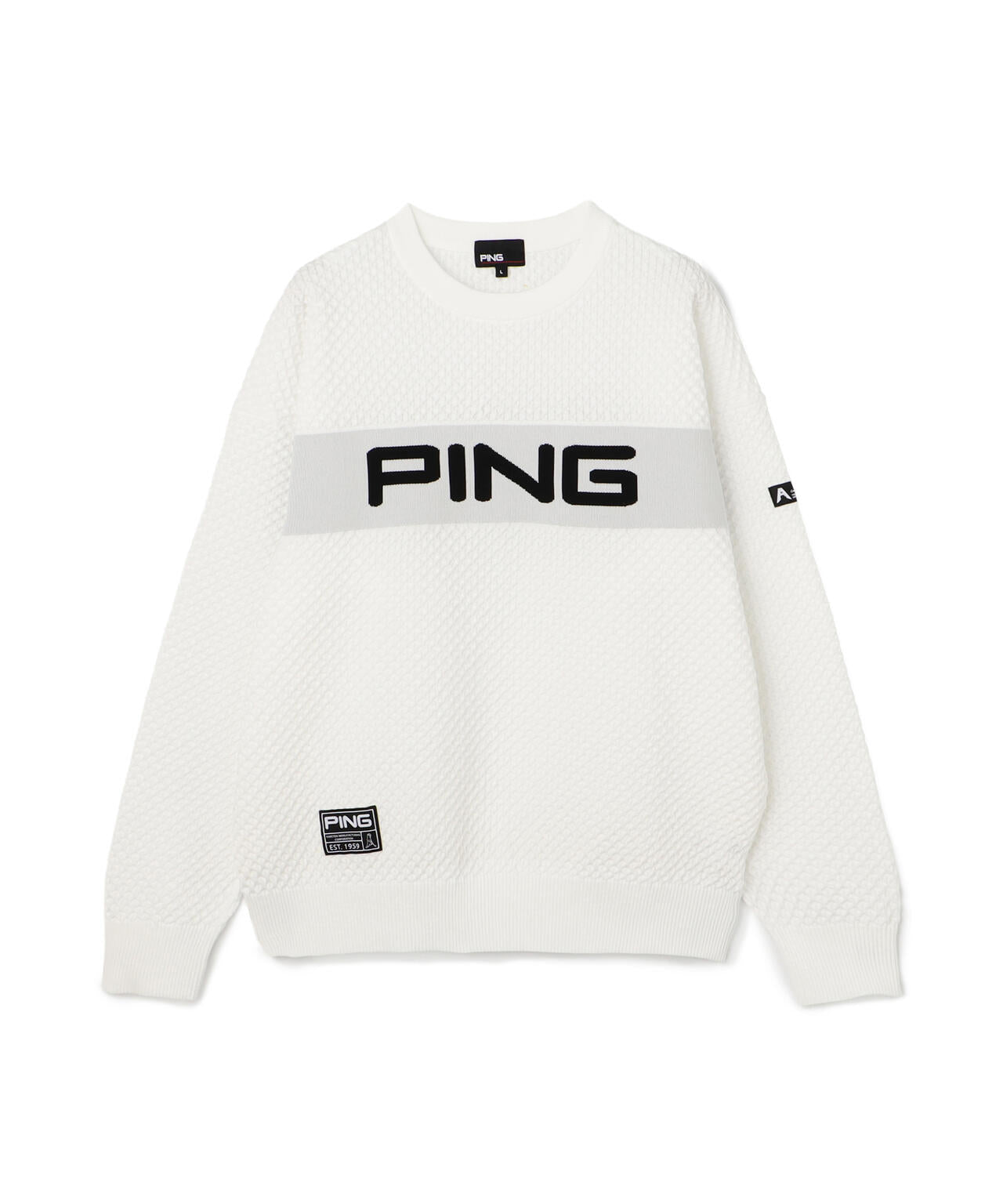 PING APPAREL] ハニカムジャカードクルーネックニットプルオーバー