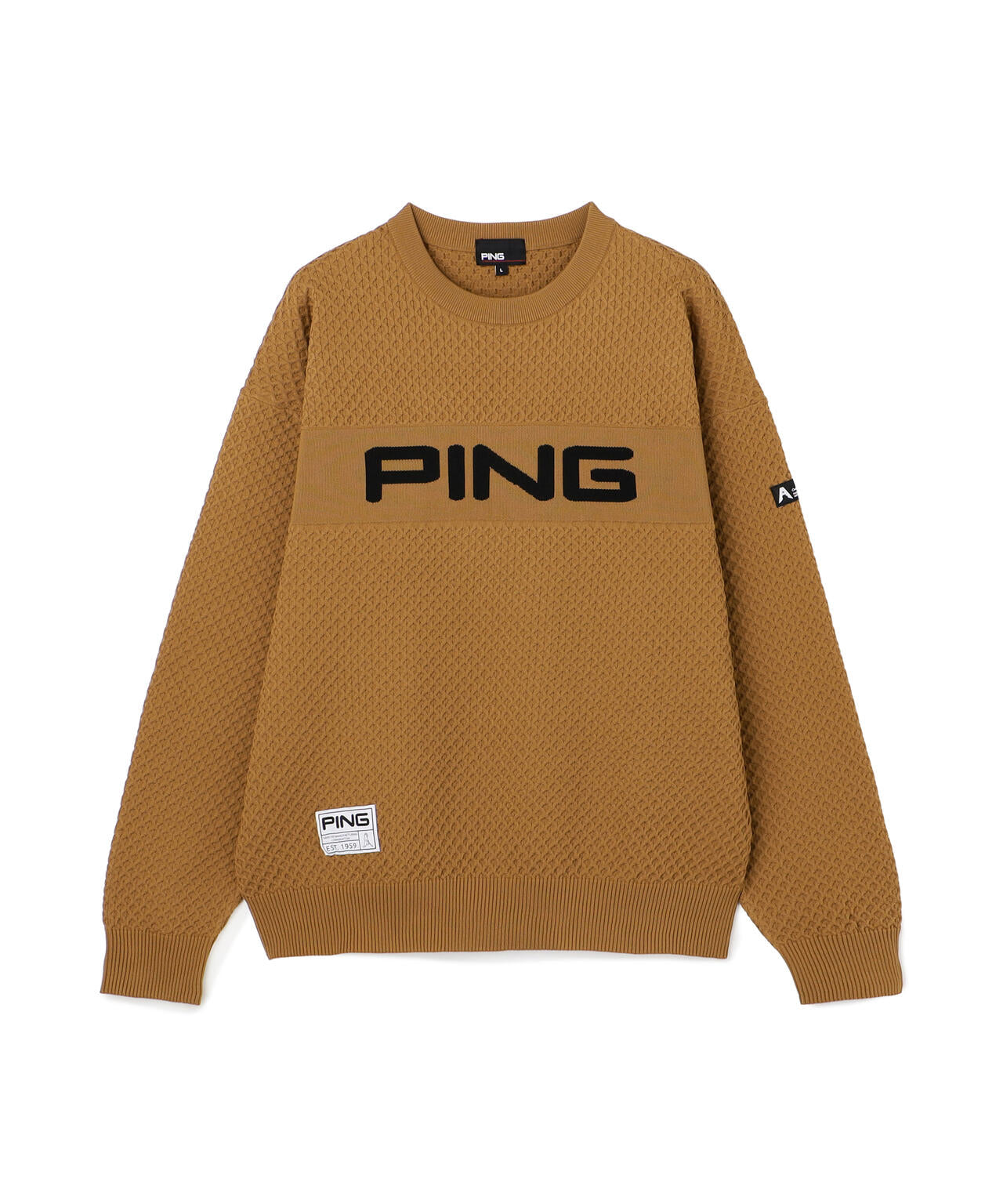 PING APPAREL] ハニカムジャカードクルーネックニットプルオーバー