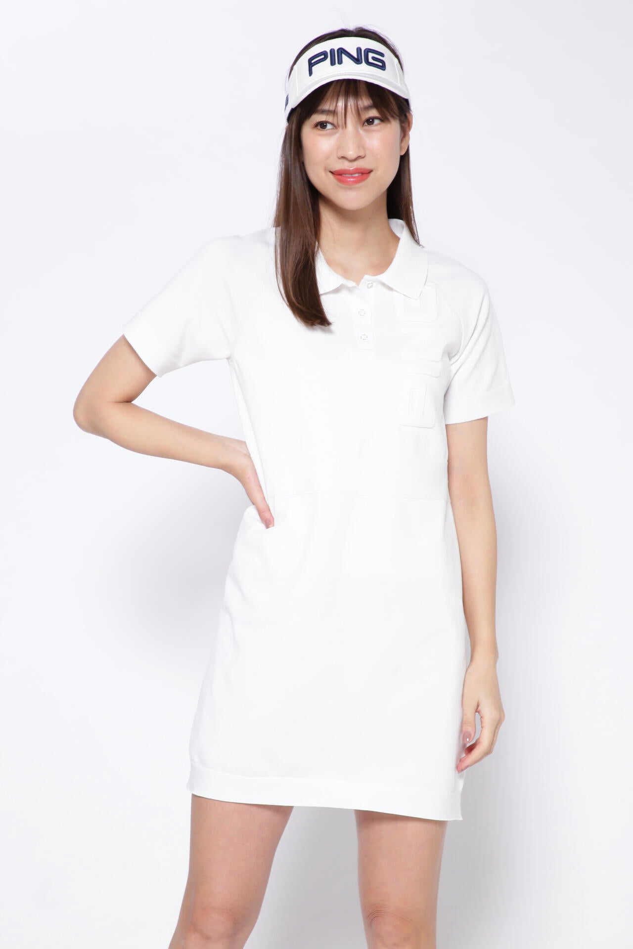 PING APPAREL】ホールガーメントニットポロワンピース ＜GOLD