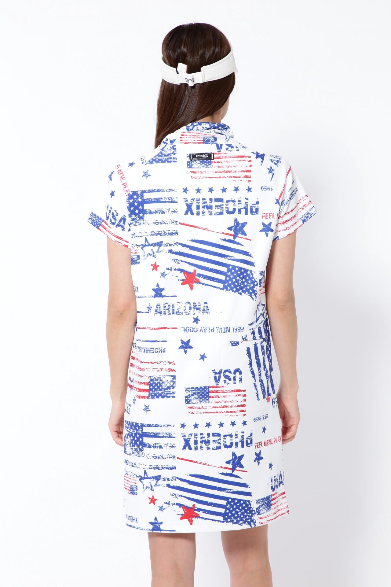 【PING APPAREL】ニューアメリカンフラッグプリント柄 スムース半袖フーディ調ワンピース ＜NATIVE＞ (LADIES)