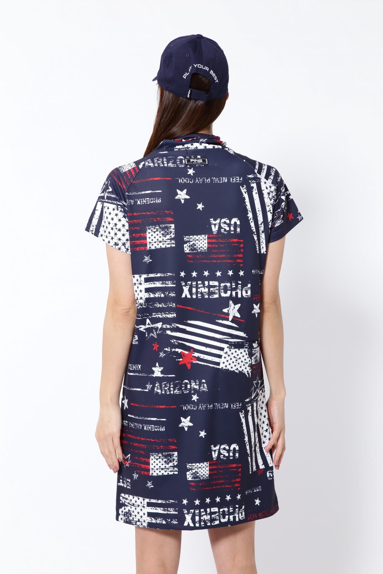 【PING APPAREL】ニューアメリカンフラッグプリント柄 スムース半袖フーディ調ワンピース ＜NATIVE＞ (LADIES)