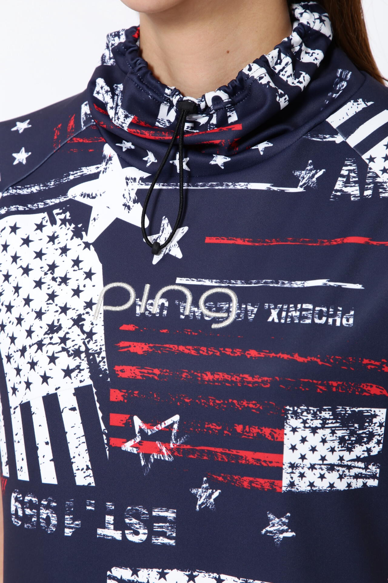 【PING APPAREL】ニューアメリカンフラッグプリント柄 スムース半袖フーディ調ワンピース ＜NATIVE＞ (LADIES)