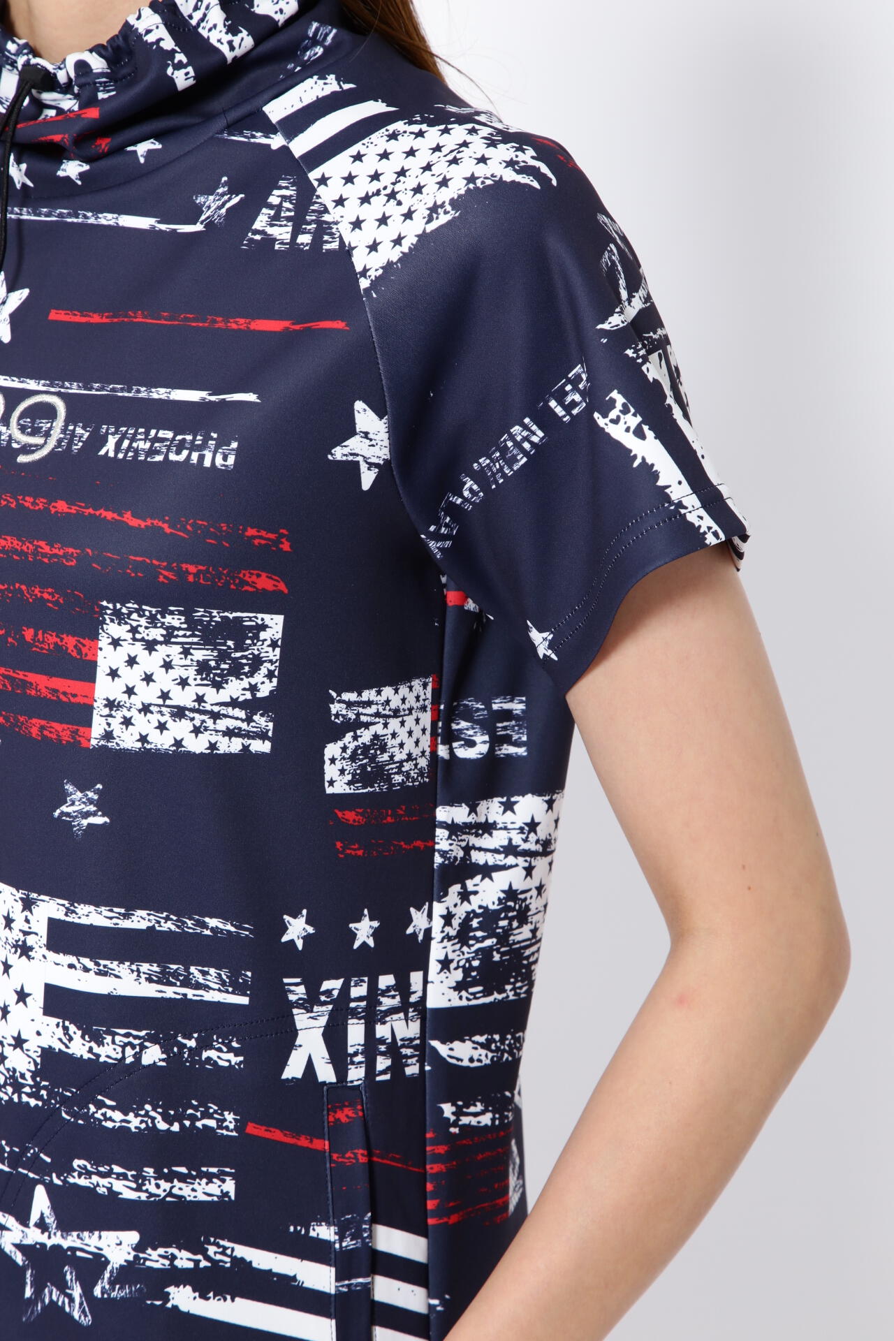 【PING APPAREL】ニューアメリカンフラッグプリント柄 スムース半袖フーディ調ワンピース ＜NATIVE＞ (LADIES)