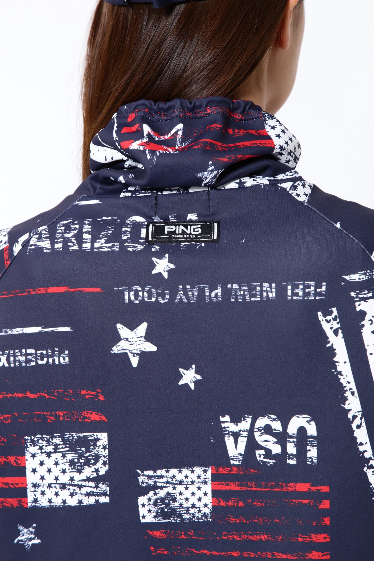 【PING APPAREL】ニューアメリカンフラッグプリント柄 スムース半袖フーディ調ワンピース ＜NATIVE＞ (LADIES)