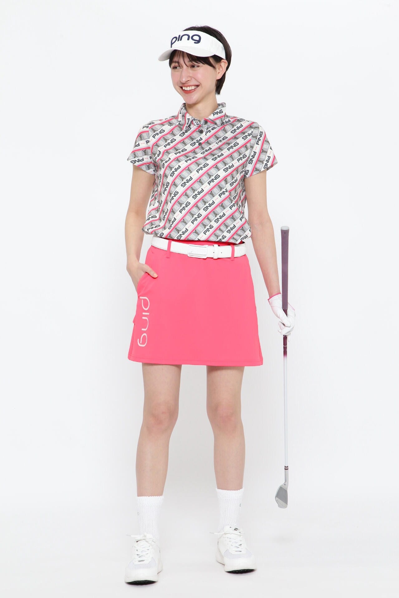 【PING APPAREL】ロゴバイアスプリント 半袖カノコポロシャツ ＜NATIVE＞ (LADIES)