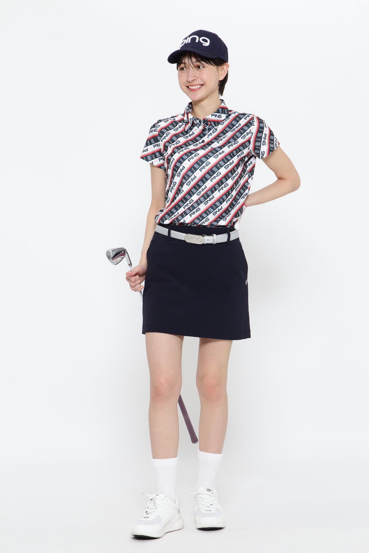 【PING APPAREL】ロゴバイアスプリント 半袖カノコポロシャツ ＜NATIVE＞ (LADIES)
