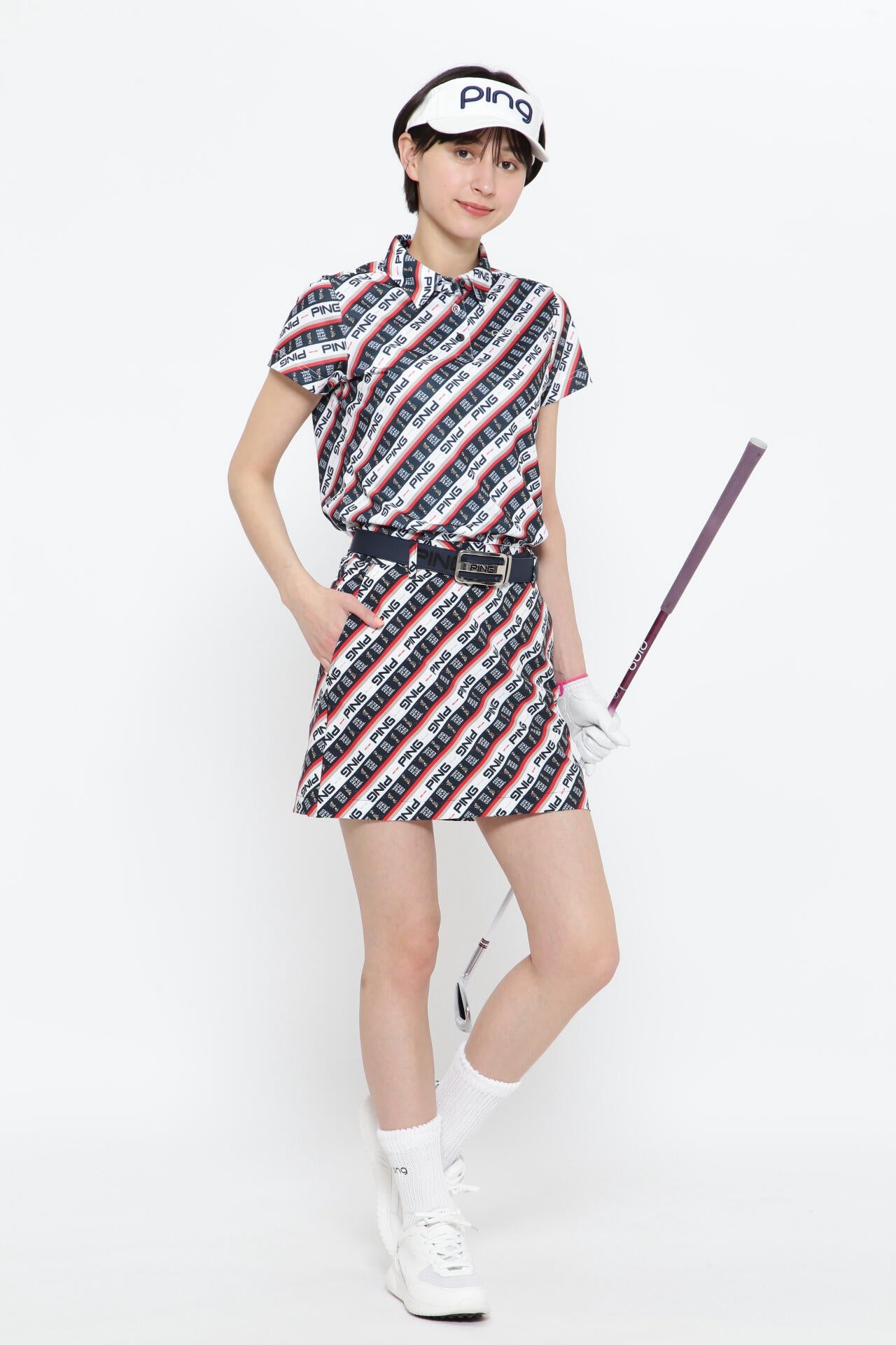 【PING APPAREL】ロゴバイアスプリント 半袖カノコポロシャツ ＜NATIVE＞ (LADIES)