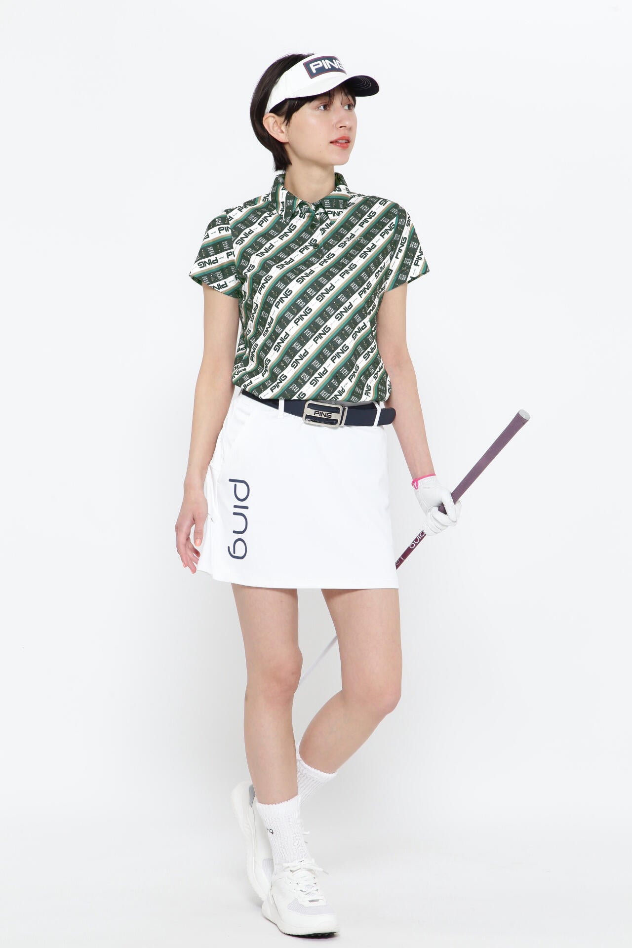 【PING APPAREL】ロゴバイアスプリント 半袖カノコポロシャツ ＜NATIVE＞ (LADIES)