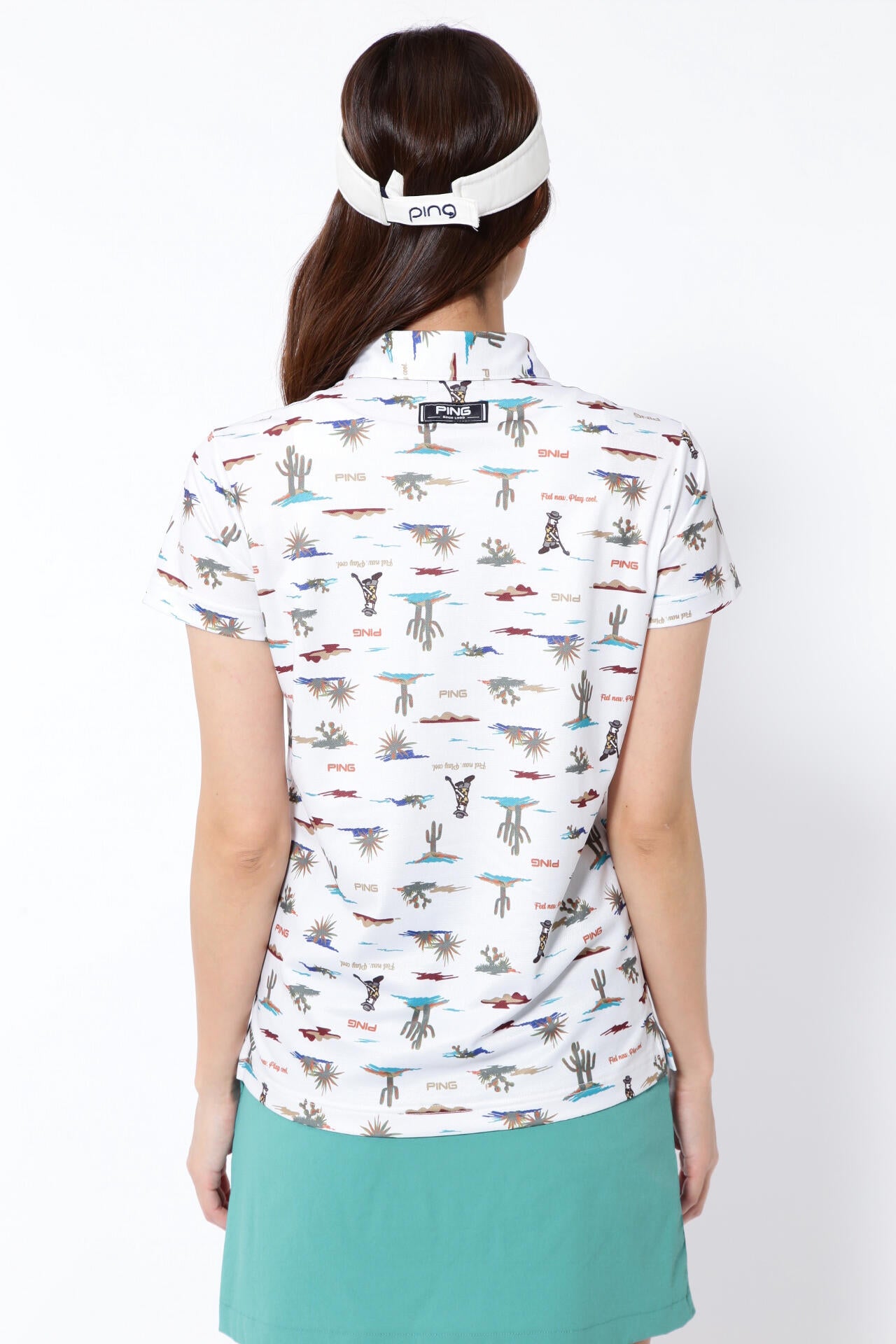 【PING APPAREL】プレイオンザデザートプリントカノコ半袖ポロシャツ ＜NATIVE＞ (LADIES)