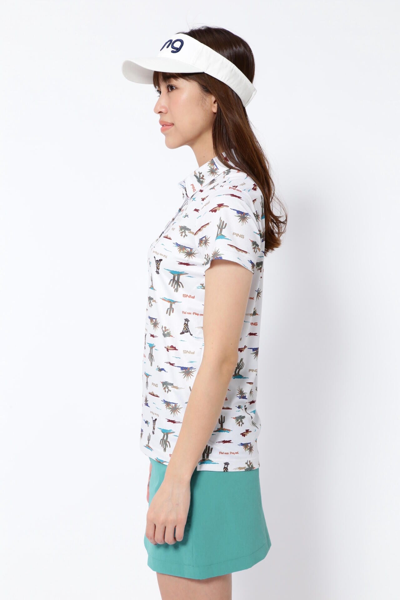 【PING APPAREL】プレイオンザデザートプリントカノコ半袖ポロシャツ ＜NATIVE＞ (LADIES)