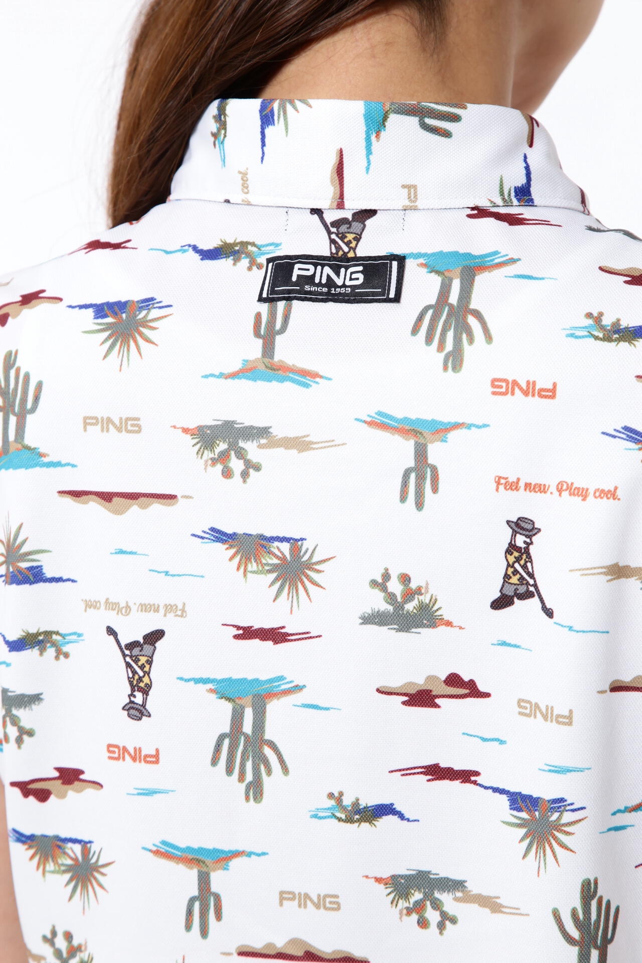 【PING APPAREL】プレイオンザデザートプリントカノコ半袖ポロシャツ ＜NATIVE＞ (LADIES)